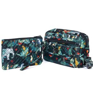 Lug Switch + Peekaboo Set Safari Wildlife Print Crossbody Purse Pouch Tropical